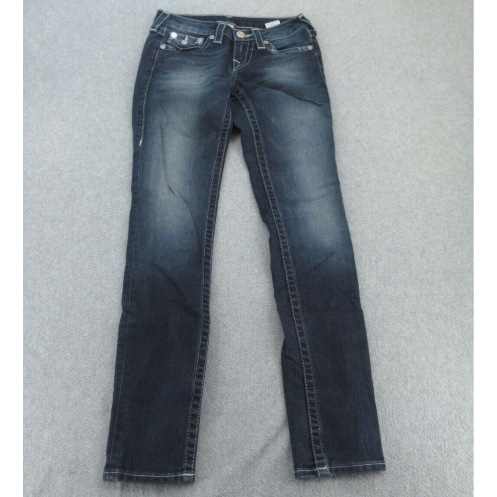 True Religion Womens Jeans Skinny Slim Blue Contrast Stitch 25